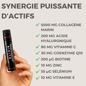 Booster collagene à boire – Collagene puissant 5000mg + Acide Hyaluronique, Q10, Vitamine C & E, Biotine, Zinc, Sélénium – Go