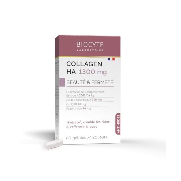 BIOCYTE Collagen HA 1300 mg - Hydrate, Comble les Rides, Raffermit la Peau, Action Anti-Âge - Complément Alimentaire Collagèn...