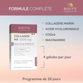 BIOCYTE Collagen HA 1300 mg - Hydrate, Comble les Rides, Raffermit la Peau, Action Anti-Âge - Complément Alimentaire Collagèn...
