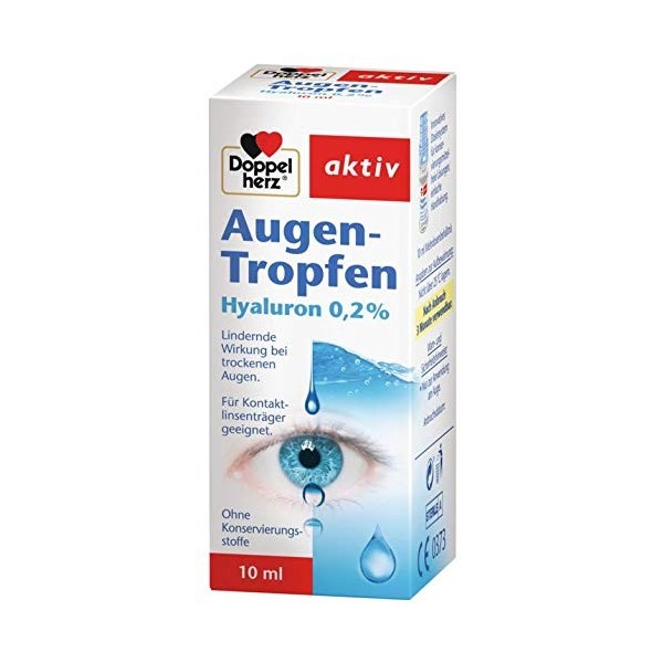 Gouttes pour les yeux double cœur, hyaluron 0,2%, yeux sèches, 2 x 10 ml