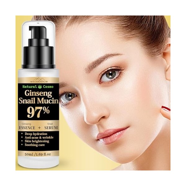 Ginseng Sérum et essence à la mucine descargot 97 % avec niacinamide et acide hyaluronique - Hydratation en profondeur, répa