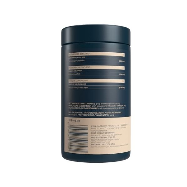 Vitalers Sport Collagène de poisson naturel - 350 g, poudre, sans conservateur, sans sucre, composition pure