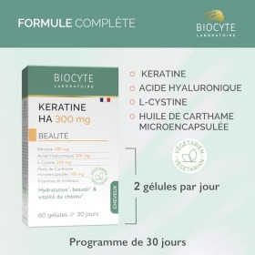 BIOCYTE Keratine HA 300 mg - Complément Alimentaire Hydratation et Vitalité Cheveux - A base de Keratine, Acide Hyaluronique,...