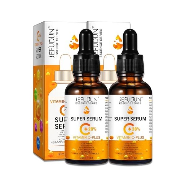 P-Beauty - Sérum pour le visage à la vitamine C Plus - Avec 20 % de vitamine C, rétinol, niacinamide et acide hyaluronique - ...