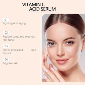 Sérum pour le visage à la vitamine C et à la vitamine E avec acide hyaluronique et rétinol - Soin du visage éclaircissant et 