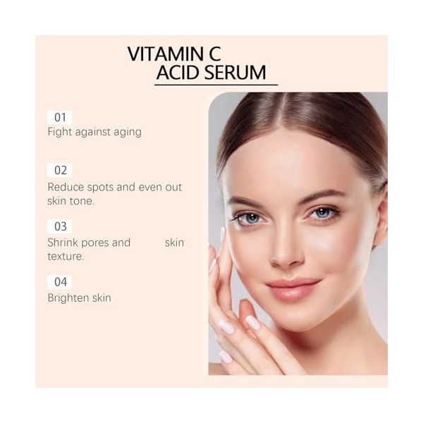 Sérum pour le visage à la vitamine C et à la vitamine E avec acide hyaluronique et rétinol - Soin du visage éclaircissant et 