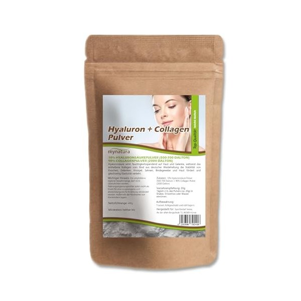 Mynatura Mélange dacide hyaluronique + poudre de collagène 400 g | Soin de la peau | Soin | Minéraux | Poudre dhyaluroniq Aci...