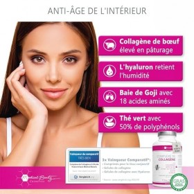 Gélules Premium de Collagène et dAcide Hyaluronique avec Superfood Goji et Thé Vert - 180 Capsules de Collagène de Bœuf de P