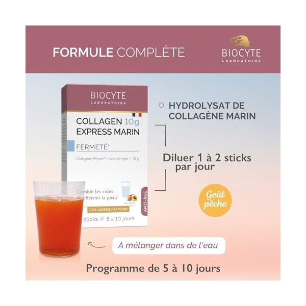 BIOCYTE Collagen 10G Express Marin- Complément Alimentaire Anti-Âge et Jeunesse de la Peau - A base dHydrolysat de Collagène ...