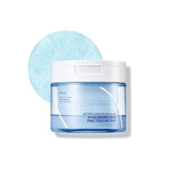 ISNTREE Lot de 60 tampons de refroidissement à lacide hyaluronique à lacide hyaluronique à faible poids moléculaire