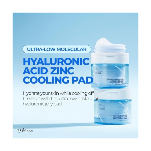 ISNTREE Lot de 60 tampons de refroidissement à lacide hyaluronique à lacide hyaluronique à faible poids moléculaire