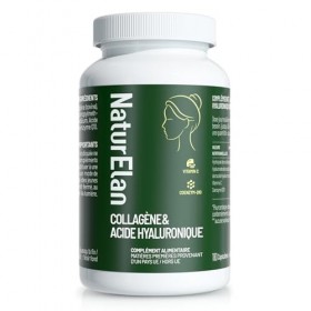 Collagène et Acide Hyaluronique - 180 Gélules Premium, 2000 mg de peptides de collagène hydrolysé Types I & III avec 400 mg