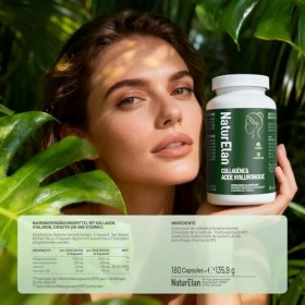 Collagène et Acide Hyaluronique - 180 Gélules Premium, 2000 mg de peptides de collagène hydrolysé Types I & III avec 400 mg