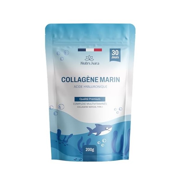 Collagène Marin Poudre Type 1 + Acide Hyaluronique, Glycine, Silicium, Vitamines C - Peau & Articulations - 5000mg de Collagè