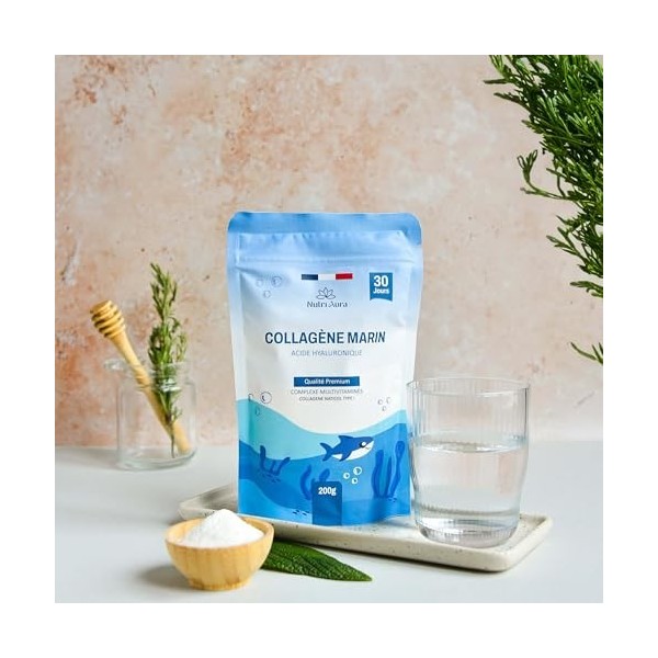Collagène Marin Poudre Type 1 + Acide Hyaluronique, Glycine, Silicium, Vitamines C - Peau & Articulations - 5000mg de Collagè