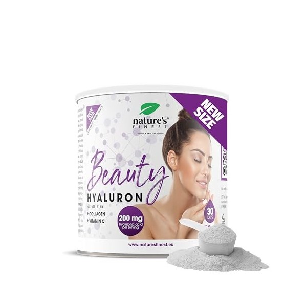 Natures Finest by Nutrisslim Beauty Hyaluron Avec Collagène Poudre, Acide Hyaluronique 200 Mg par Portion, Pour Une Peau Hyd ...
