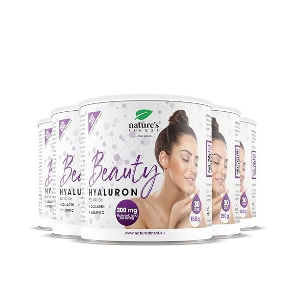 Natures Finest by Nutrisslim Beauty Hyaluron Avec Collagène Poudre, Acide Hyaluronique 200 Mg par Portion, Pour Une Peau Hyd ...