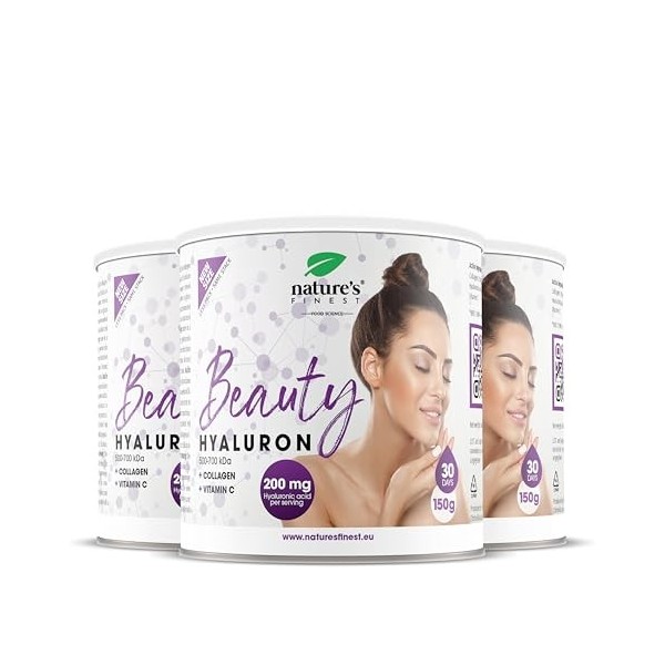 Natures Finest by Nutrisslim Beauty Hyaluron Avec Collagène Poudre, Acide Hyaluronique 200 Mg par Portion, Pour Une Peau Hyd ...