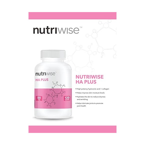 Nutriwise HA Plus Acide hyaluronique + collagène 120 gélules