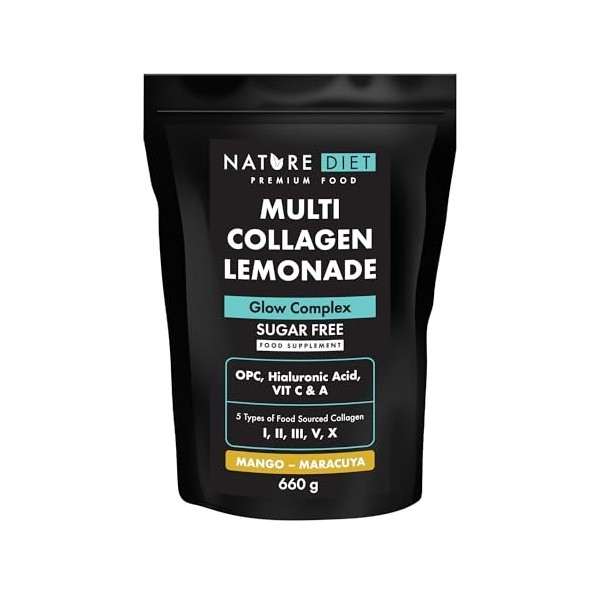Nature Diet Multi Collagène Limonade | Mangue - Fruit de la Passion | 5 Types de Collagène | 660g | Cure de 60 Jours | Sans S...