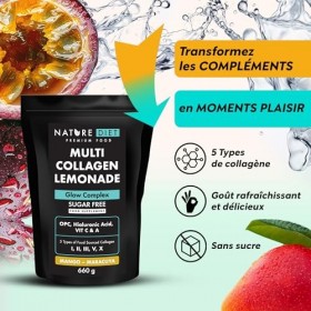 Nature Diet Multi Collagène Limonade | Mangue - Fruit de la Passion | 5 Types de Collagène | 660g | Cure de 60 Jours | Sans S...