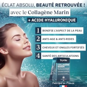 TRYVITE Collagène Marin et Acide Hyaluronique – Vitamine C & E, Peau Hydratée & Élastique | Haute Absorption 15 sticks 