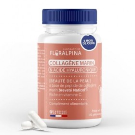 Collagène Marin + Acide Hyaluronique + Vitamine C, Peau Hydratée et Articulations Fortes, 120 Gélules Cure de 2 mois, Collage