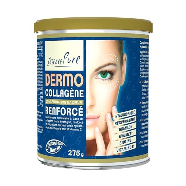 Collagene Marin Poudre 275g | Peptide de Collagene Hydrolysé Peptan 5000mg Collagène Marin Acide Hyaluronique, Ovomet et Biot