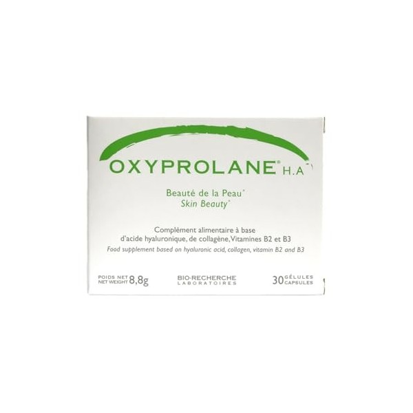 Oxyprolane® H.A • Complément Alimentaire Anti-âge • Collagène/Acide hyaluronique • Cure 1 mois / 30 gélules 1/j • Réduction