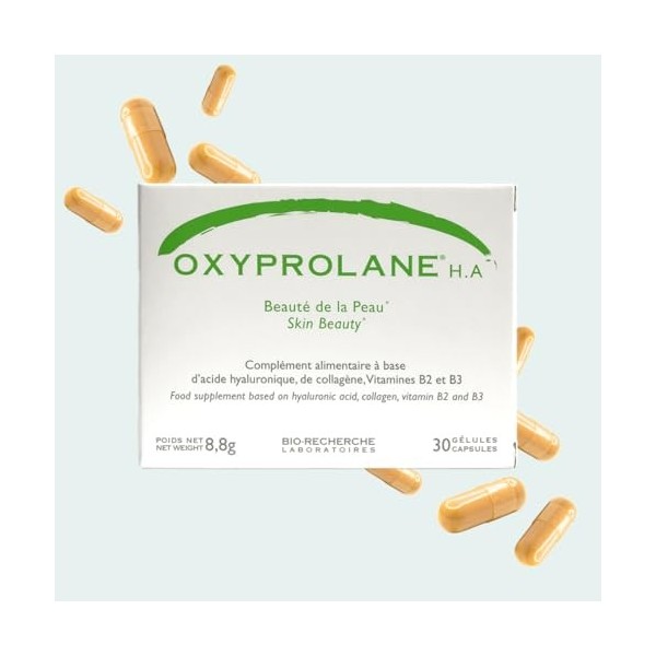 Oxyprolane® H.A • Complément Alimentaire Anti-âge • Collagène/Acide hyaluronique • Cure 1 mois / 30 gélules 1/j • Réduction