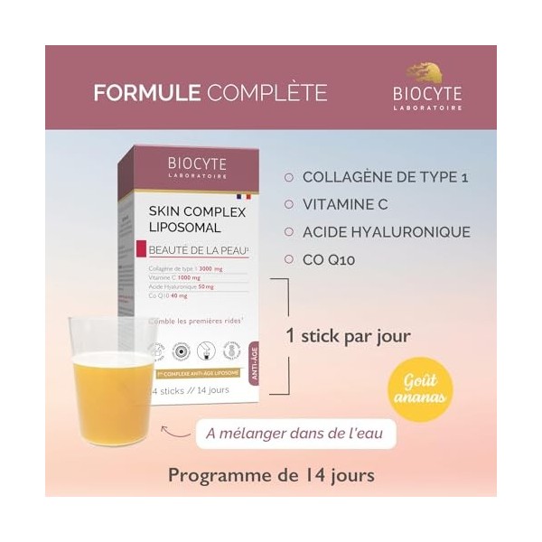 BIOCYTE Skin Complex Liposomal - Complément Alimentaire Beauté de la Peau, Anti-âge, Comble les Rides - Collagène, Vitamine C