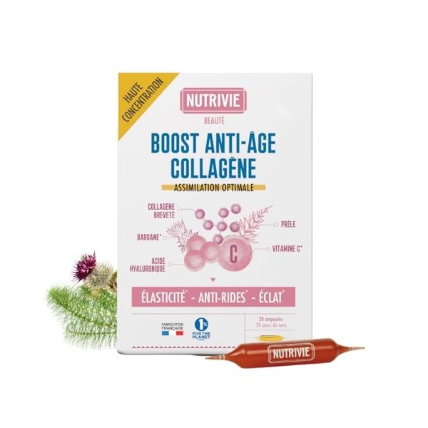 Ampoules Collagène Marin + Acide Hyaluronique + Vitamine C - Collagène Hydrolysé Type 1 Naticol - Elasticité, Anti-rides et É