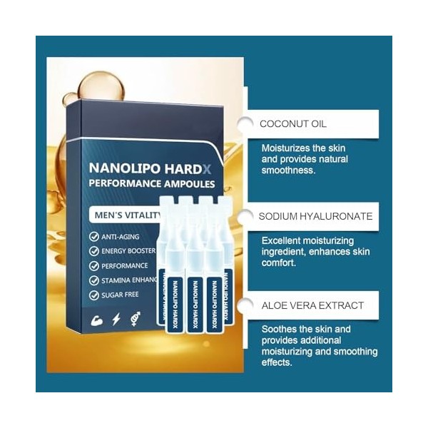 NanoLipo HardX Performance Ampoules, 2025 Nouveaux Gouttes de Performance pour Hommes - Améliore la Vitalité,2pcs Acide hyalu...