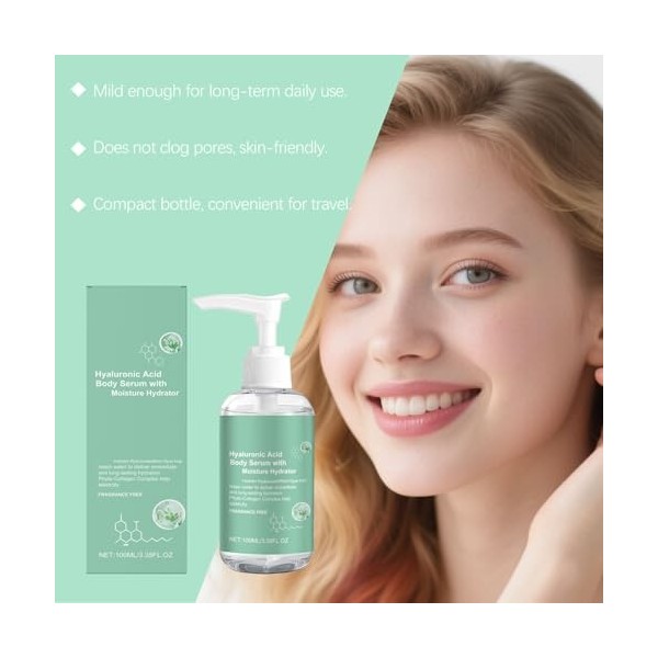 Essence hydratante pour le corps à lacide hyaluronique : un soin qui laisse la peau douce et hydratée. Sa texture légère pén ...