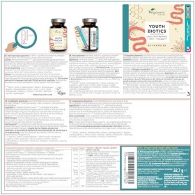 Complément Peau avec Probiotiques | Acide Hyaluronique, Collagène, Q10 | Anti Age + Antioxydant | Vegan & Sans Additifs | Veg