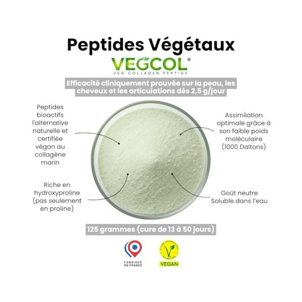 Pro Collagène Végan VEGCOL® - Peptides Végétaux en poudre - Alternative au Collagène Marin Type 1 & 3 - Efficacité cliniqueme