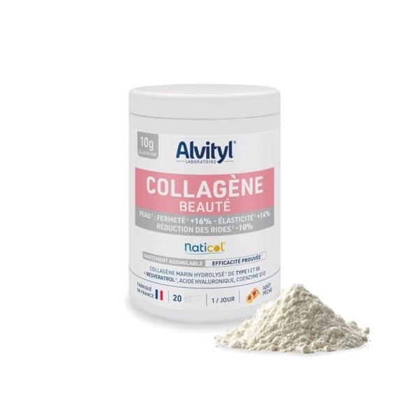 Alvityl Collagène Beauté Marin – Collagène hydrolysé de Type 1 et 3 – Resveratrol – Acide hyaluronique – Coenzyme Q10 – Haute...