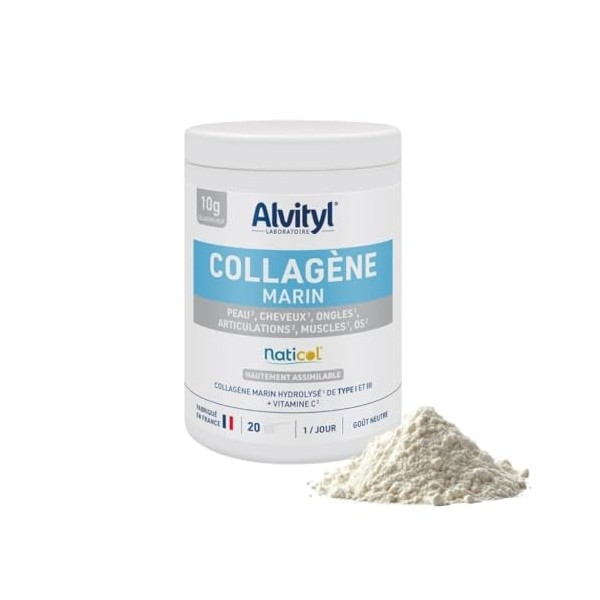 Alvityl Collagène Beauté Marin – Collagène hydrolysé de Type 1 et 3 – Resveratrol – Acide hyaluronique – Coenzyme Q10 – Haute...
