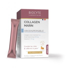 BIOCYTE Collagene Marin Orodispersible Goût Abricot - Acide Hyaluronique, Vitamine C - Comble Les Rides & Raffermit La Peau -