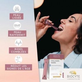 BIOCYTE Collagene Marin Orodispersible Goût Abricot - Acide Hyaluronique, Vitamine C - Comble Les Rides & Raffermit La Peau -