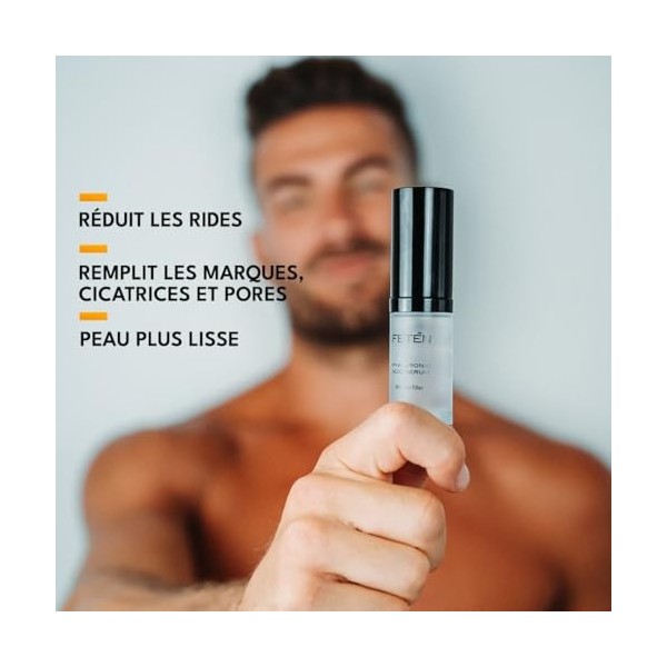 FETEN Sérum Visage Homme à lAcide Hyaluronique, Anti Rides Effet Bonne Mine Immédiat, Sérum Multi-Action Hydratant Concentré