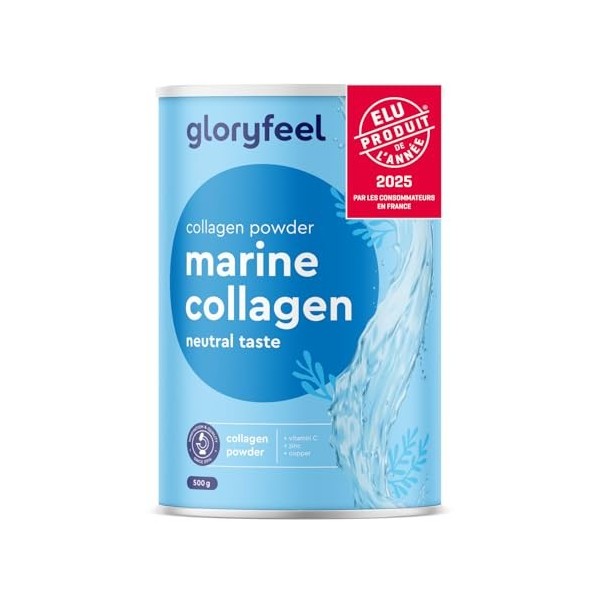 Collagène Marin Breveté en Poudre, 500g de Peptides de Collagene Hydrolysé Pur Type 1, Avec Vitamine C, Cuivre et Zinc, Pour