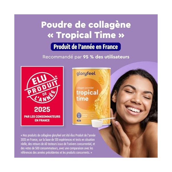 Poudre de Collagène 500g, 12500mg de Collagène Hydrolysé par Dose, Arôme Tropical, Enrichi en Vitamine C, Zinc et Cuivre, Sou