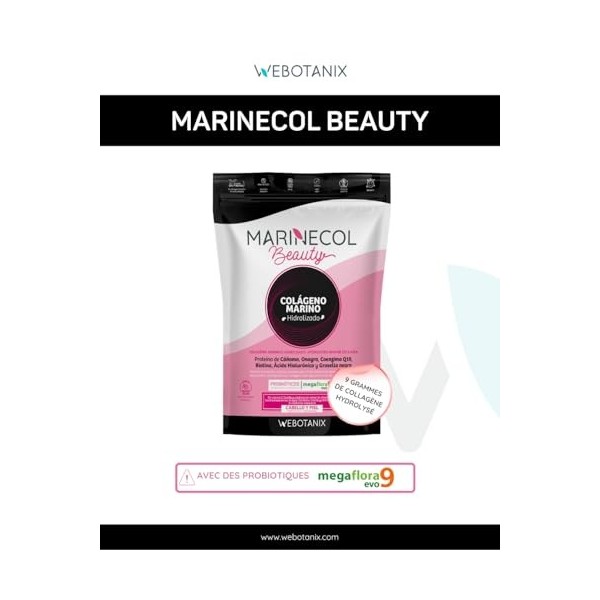 WeBotanix | Collagène Marin Hydrolysé 250g | Marinecol Beauty | Avec Acide Hyaluronique, Biotine, Vitamine C, Probiotiques et
