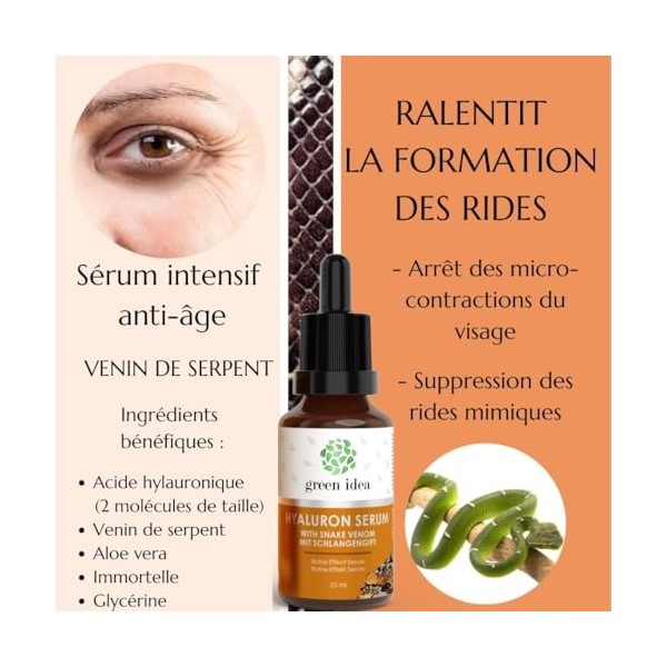 Green idea - Sérum Acide hyaluronique – Venin de serpent peptide – Sérum visage - Vissage Effet immédiat - Serum anti tache v