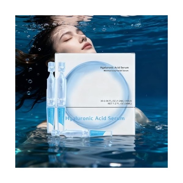 Sérum à l’Acide Hyaluronique 3% Ultra-Hydratant, Ampoules à Usage Unique pour le Visage,Hydratation Profonde & Soin Pré-Maqui...