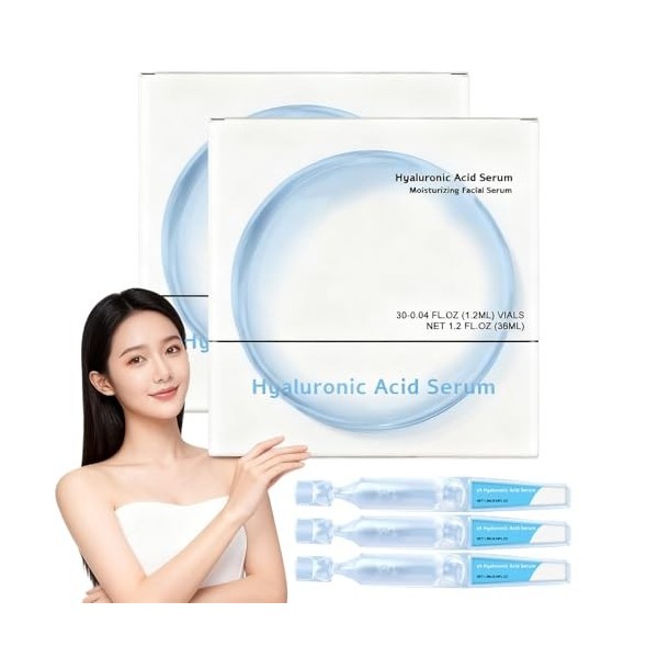 Sérum à l’Acide Hyaluronique 3% Ultra-Hydratant, Ampoules à Usage Unique pour le Visage,Hydratation Profonde & Soin Pré-Maqui...
