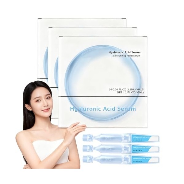 Sérum à l’Acide Hyaluronique 3% Ultra-Hydratant, Ampoules à Usage Unique pour le Visage,Hydratation Profonde & Soin Pré-Maqui...
