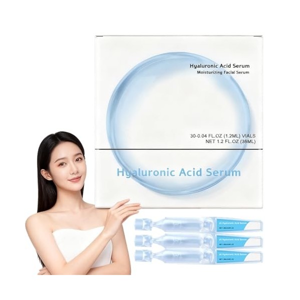 Sérum à l’Acide Hyaluronique 3% Ultra-Hydratant, Ampoules à Usage Unique pour le Visage,Hydratation Profonde & Soin Pré-Maqui...