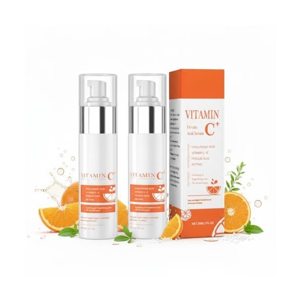 Sérum vitaminé éclaircissant, hyaluronate de sodium, rétinol, correction des taches brunes, hydrate, réduction des rides, cor...